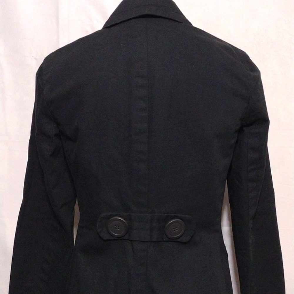 INC Black Cotton Trench Coat Small Lightweight Button Front Spring Fall Jacket - Picture 12 of 16